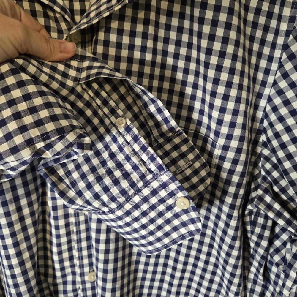 J. Crew Blue and White Checkered Thompson Stretch Men's Large Button Down Shirt - Picture 8 of 15